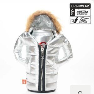 Puffin Drink Wear The Pahka Silver Puffer Fur Trimmed Hooded Coat Size Medium